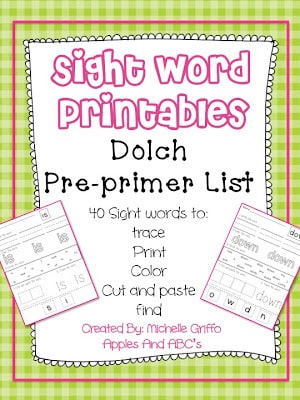 Dolch Pre-Primer Sight Word Printables